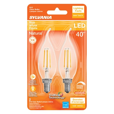 Sylvania Sylvania Natural B10 E12 (Candelabra) LED Bulb Soft White 40 Watt Equivalence 2 pk 40755